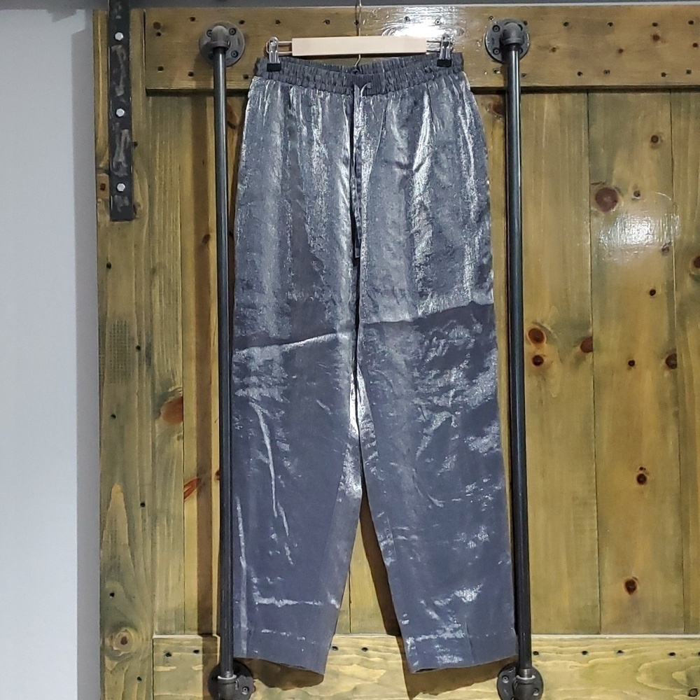 VINTAGE SILVER SHIMMER JOGGERS RAYON NYLON BLEND SIZE MEDIUM ELASTIC WAIST
